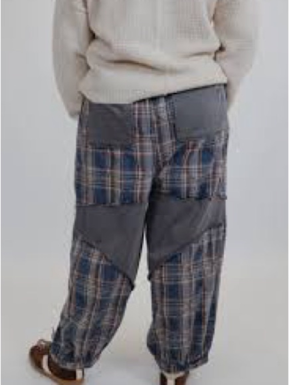 New Oli & Hali Navy Washed Plaid Cabin Kind Terry Patchwork Pants | Large - Picture 10 of 16